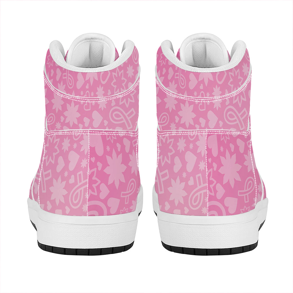 Cute Pink Breast Cancer Pattern Print High Top Leather Sneakers