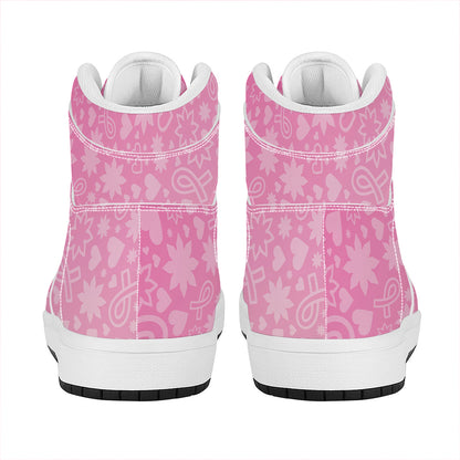 Cute Pink Breast Cancer Pattern Print High Top Leather Sneakers