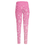 Cute Pink Breast Cancer Pattern Print High-Waisted Pocket Leggings