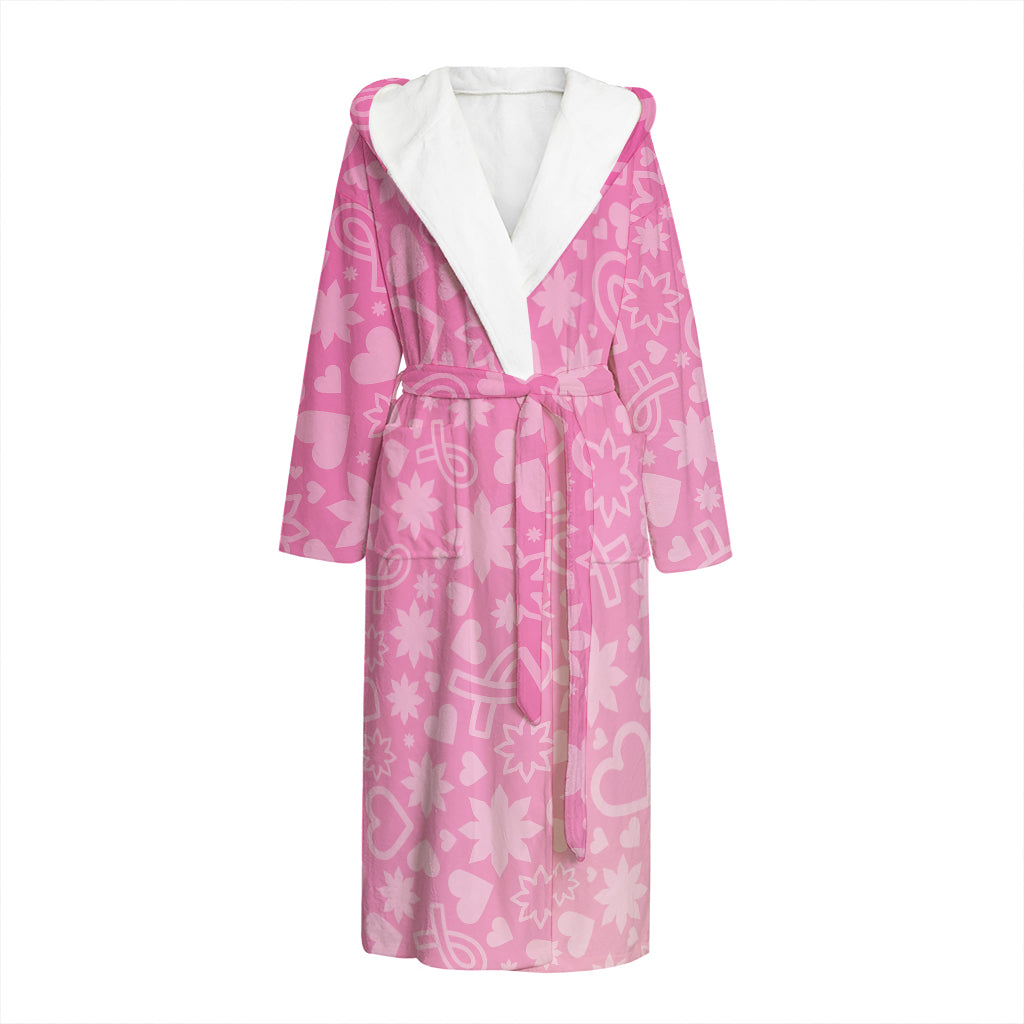 Cute Pink Breast Cancer Pattern Print Hooded Bathrobe