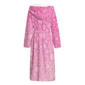 Cute Pink Breast Cancer Pattern Print Hooded Bathrobe