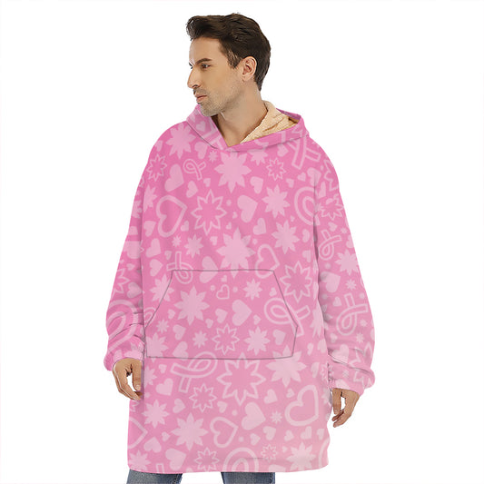 Cute Pink Breast Cancer Pattern Print Hoodie Blanket