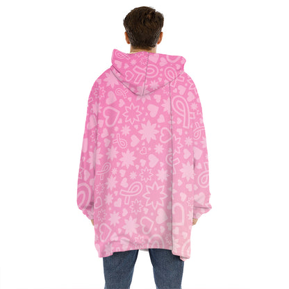 Cute Pink Breast Cancer Pattern Print Hoodie Blanket