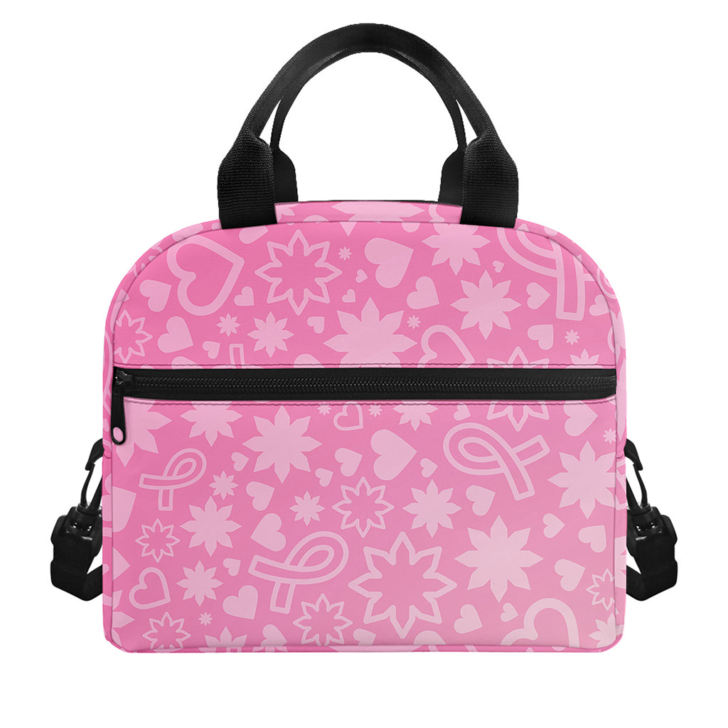 Cute Pink Breast Cancer Pattern Print Insulated Lunch Bag