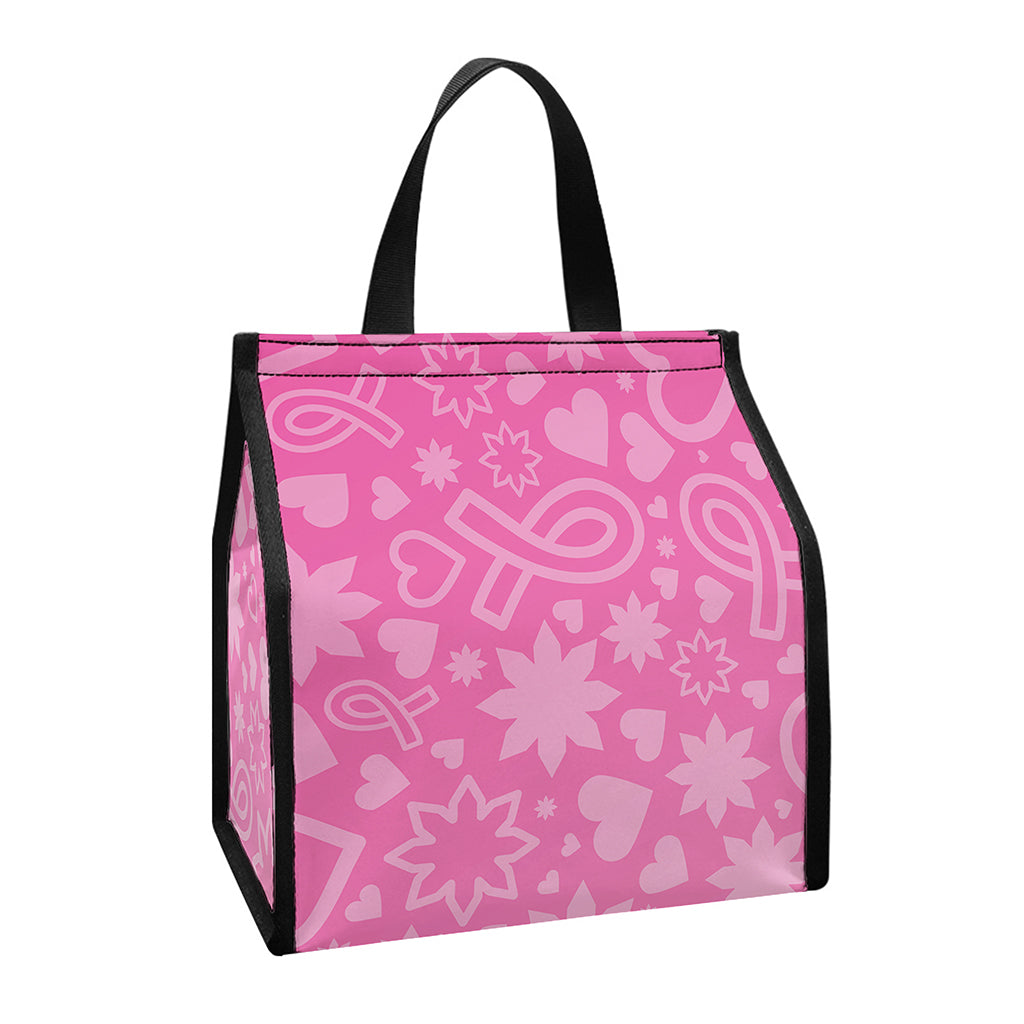 Cute Pink Breast Cancer Pattern Print Insulated Lunch Tote