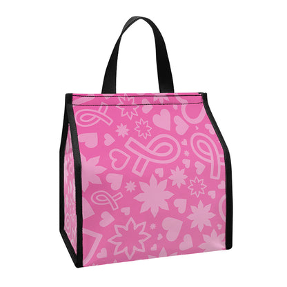 Cute Pink Breast Cancer Pattern Print Insulated Lunch Tote