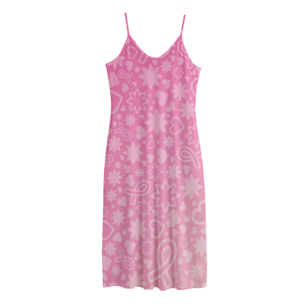 Cute Pink Breast Cancer Pattern Print Jersey Midi Cami Dress
