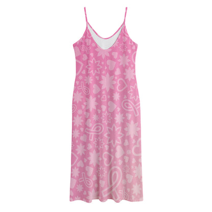 Cute Pink Breast Cancer Pattern Print Jersey Midi Cami Dress