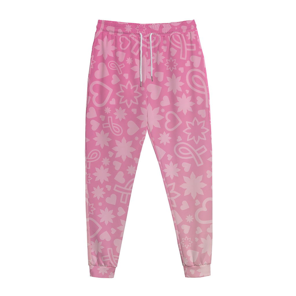 Cute Pink Breast Cancer Pattern Print Jogger Pants