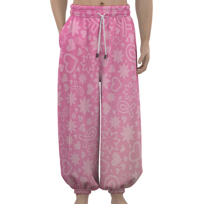 Cute Pink Breast Cancer Pattern Print Lantern Pants