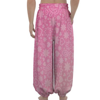 Cute Pink Breast Cancer Pattern Print Lantern Pants