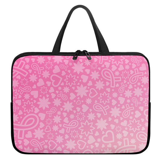 Cute Pink Breast Cancer Pattern Print Laptop Sleeve With Handle
