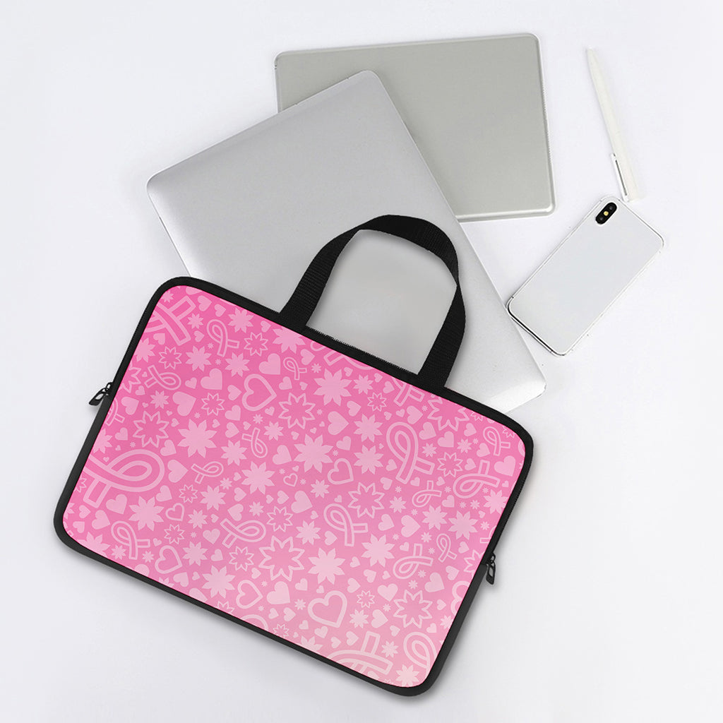 Cute Pink Breast Cancer Pattern Print Laptop Sleeve With Handle