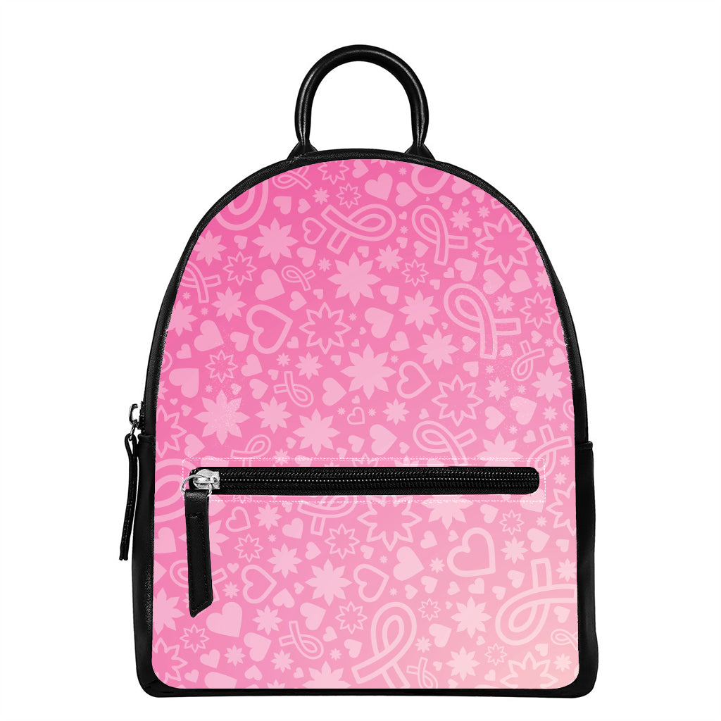 Cute Pink Breast Cancer Pattern Print Leather Backpack