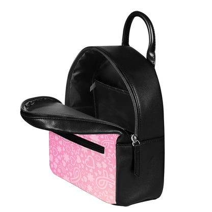 Cute Pink Breast Cancer Pattern Print Leather Backpack