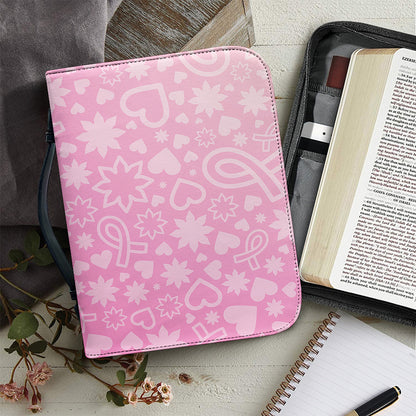 Cute Pink Breast Cancer Pattern Print Leather Bible Cover