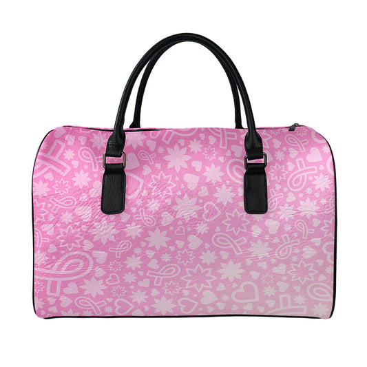 Cute Pink Breast Cancer Pattern Print Leather Duffle Bag