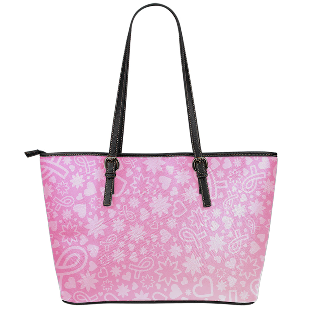Cute Pink Breast Cancer Pattern Print Leather Tote Bag