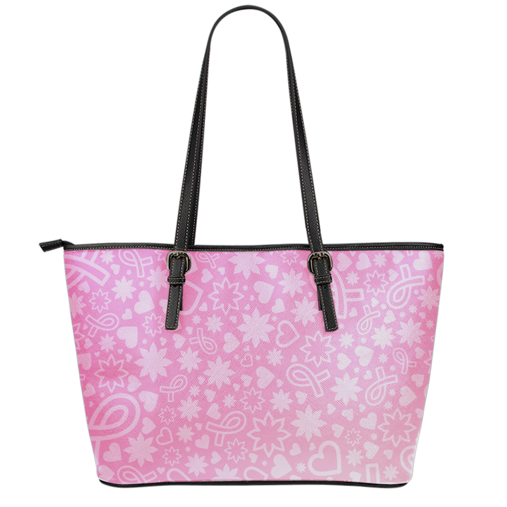 Cute Pink Breast Cancer Pattern Print Leather Tote Bag