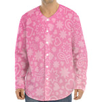 Cute Pink Breast Cancer Pattern Print Long Sleeve Baseball Jersey