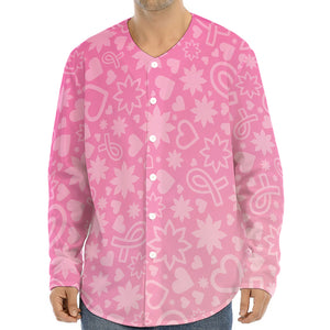 Cute Pink Breast Cancer Pattern Print Long Sleeve Baseball Jersey