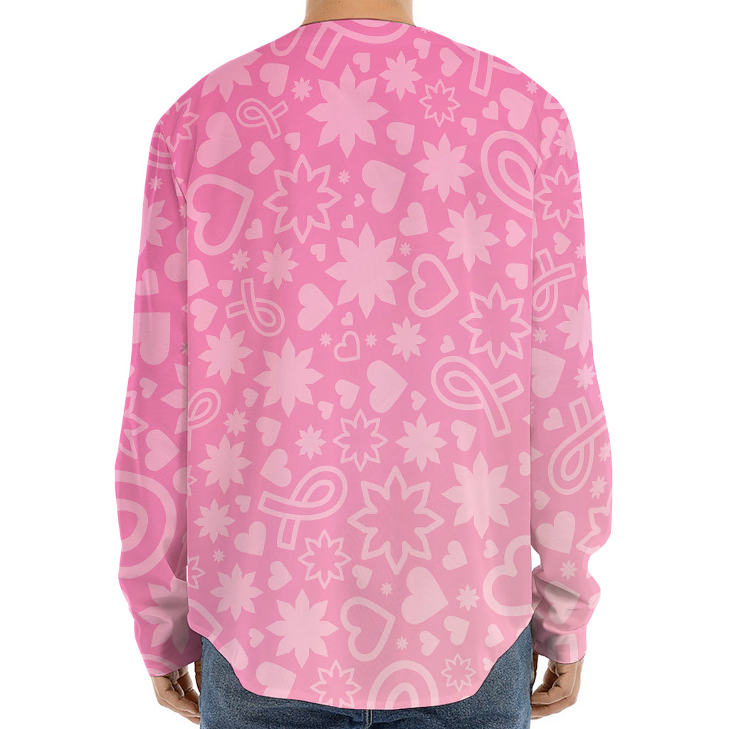 Cute Pink Breast Cancer Pattern Print Long Sleeve Baseball Jersey