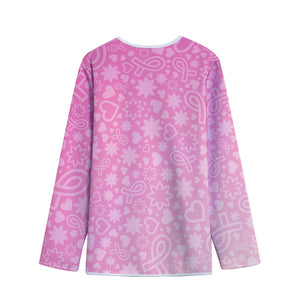 Cute Pink Breast Cancer Pattern Print Long Sleeve Short Coat