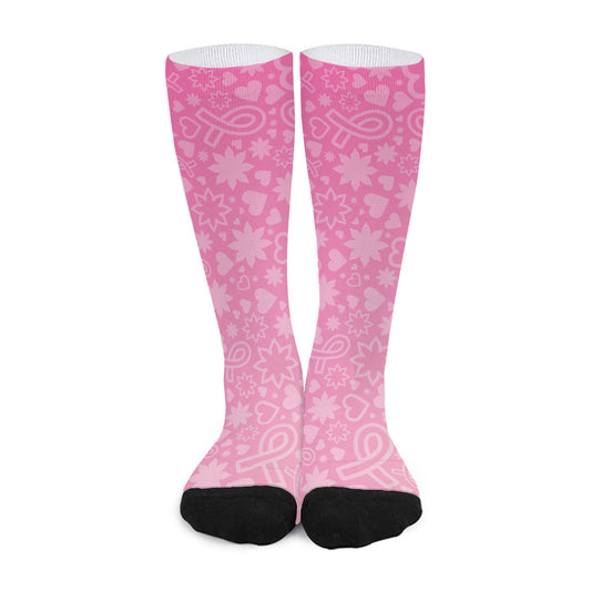 Cute Pink Breast Cancer Pattern Print Long Socks