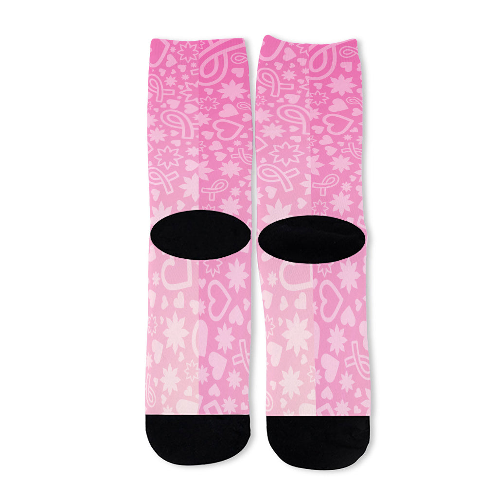 Cute Pink Breast Cancer Pattern Print Long Socks