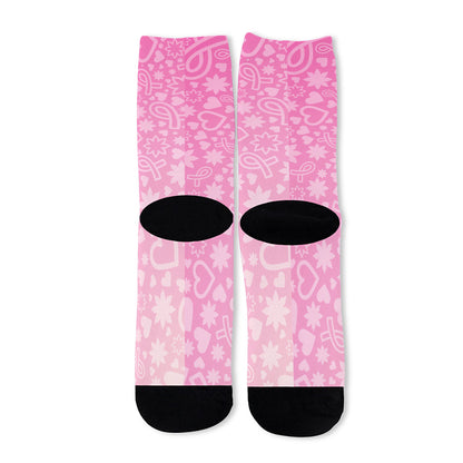 Cute Pink Breast Cancer Pattern Print Long Socks