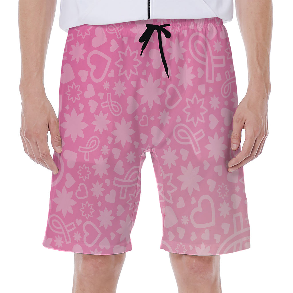 Cute Pink Breast Cancer Pattern Print Men's Beach Shorts