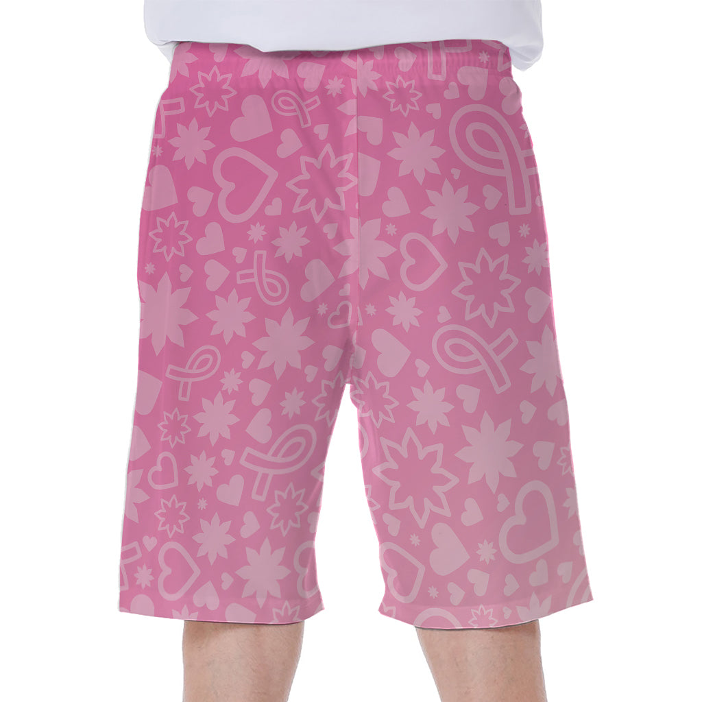 Cute Pink Breast Cancer Pattern Print Men's Beach Shorts