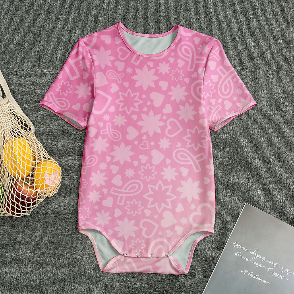 Cute Pink Breast Cancer Pattern Print Men's Bodysuit