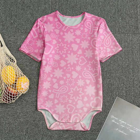 Cute Pink Breast Cancer Pattern Print Men's Bodysuit