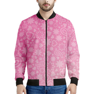 Cute Pink Breast Cancer Pattern Print Men's Bomber Jacket