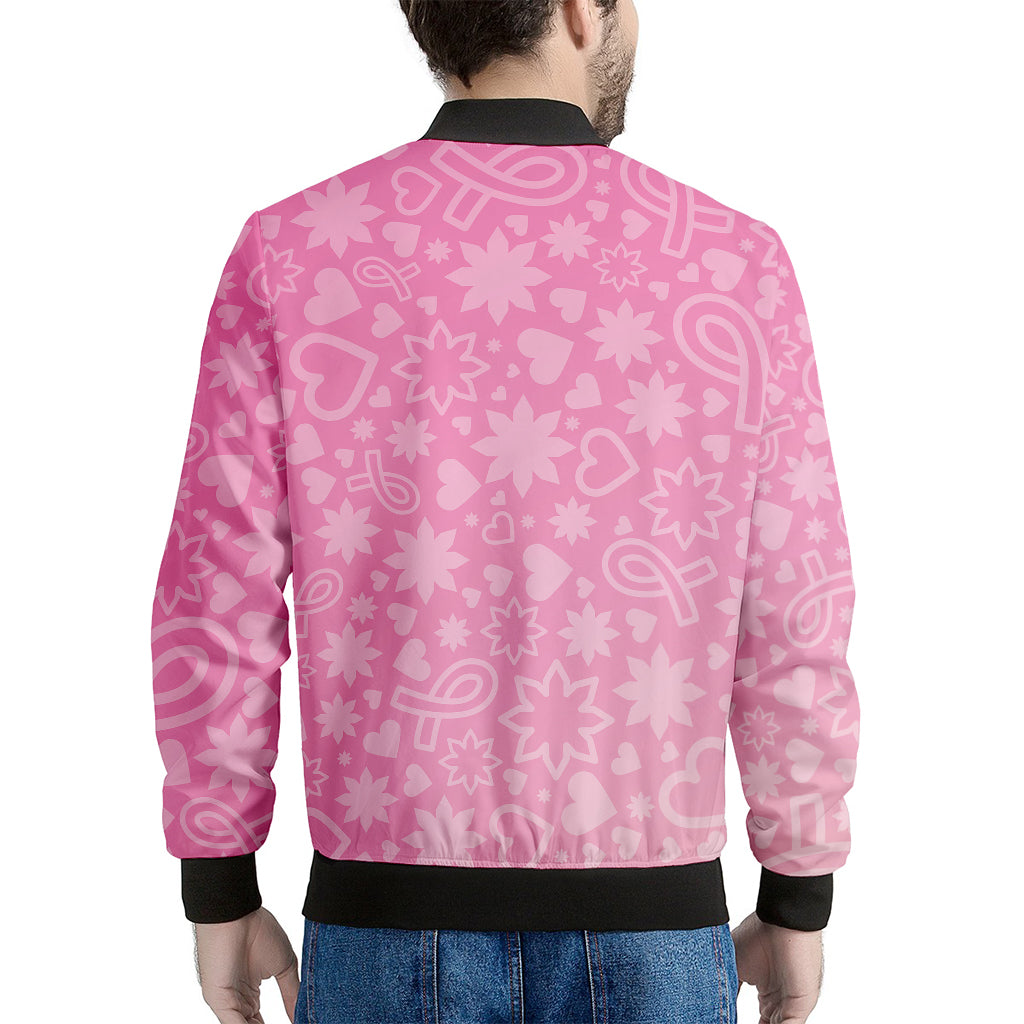 Cute Pink Breast Cancer Pattern Print Men's Bomber Jacket