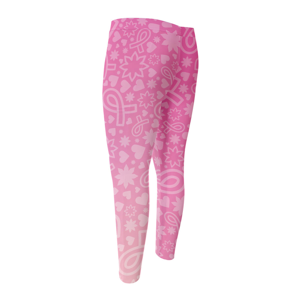 Cute Pink Breast Cancer Pattern Print Men's Compression Pants