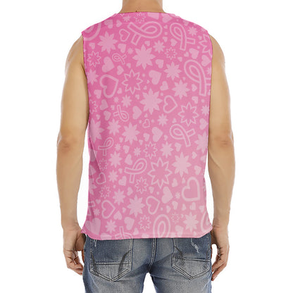 Cute Pink Breast Cancer Pattern Print Men's Fitness Tank Top