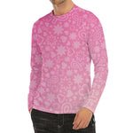 Cute Pink Breast Cancer Pattern Print Men's Long Sleeve Rash Guard