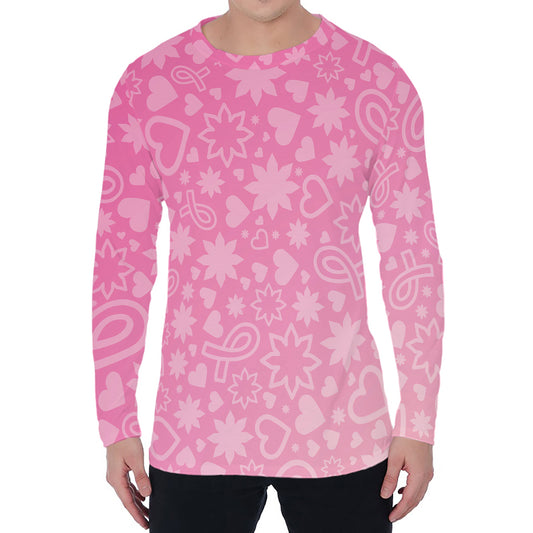 Cute Pink Breast Cancer Pattern Print Men's Long Sleeve T-Shirt