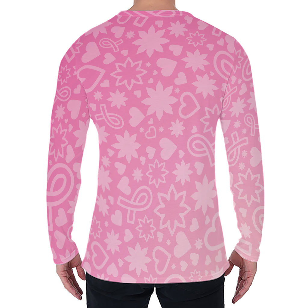 Cute Pink Breast Cancer Pattern Print Men's Long Sleeve T-Shirt