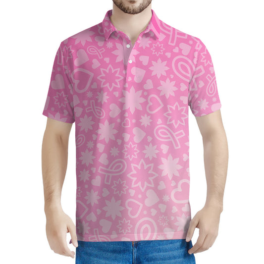 Cute Pink Breast Cancer Pattern Print Men's Polo Shirt