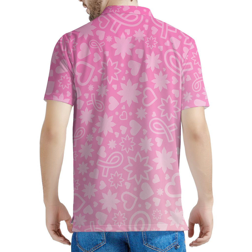 Cute Pink Breast Cancer Pattern Print Men's Polo Shirt