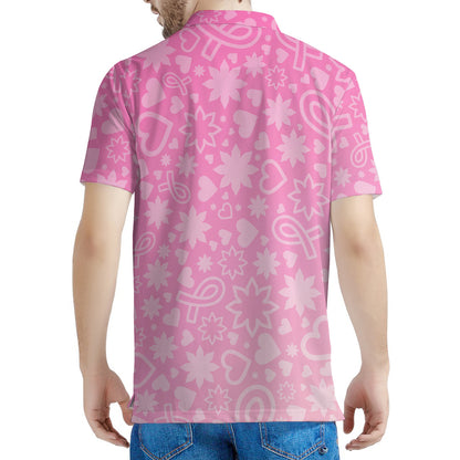 Cute Pink Breast Cancer Pattern Print Men's Polo Shirt
