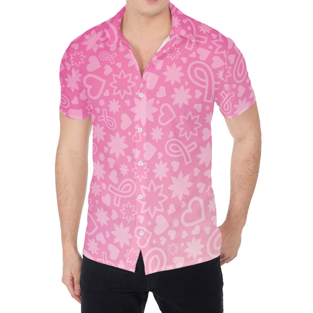 Cute Pink Breast Cancer Pattern Print Men's Shirt