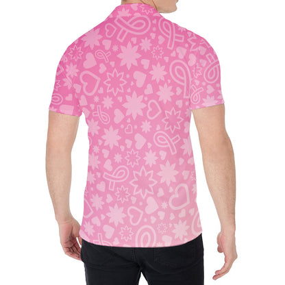 Cute Pink Breast Cancer Pattern Print Men's Shirt