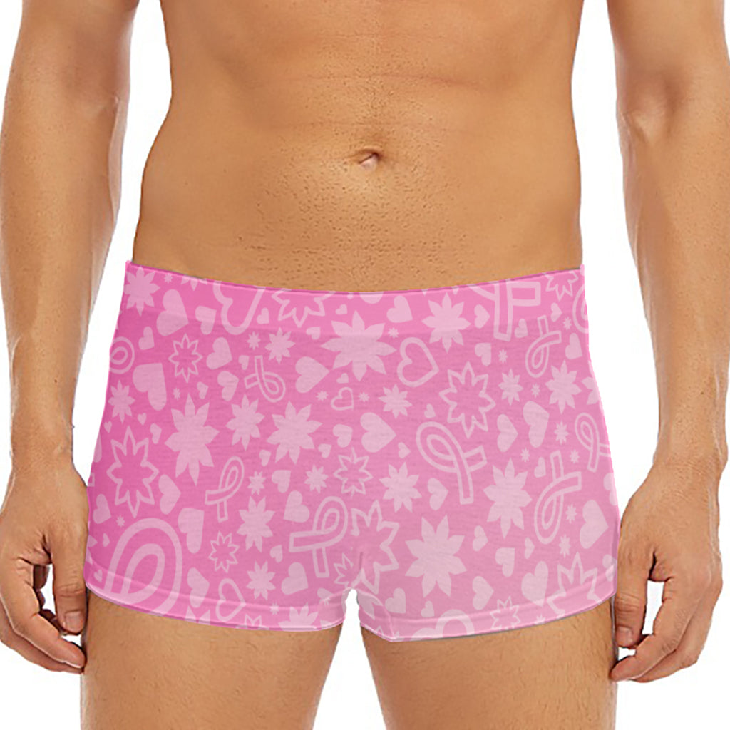 Cute Pink Breast Cancer Pattern Print Men's Short Boxer Briefs