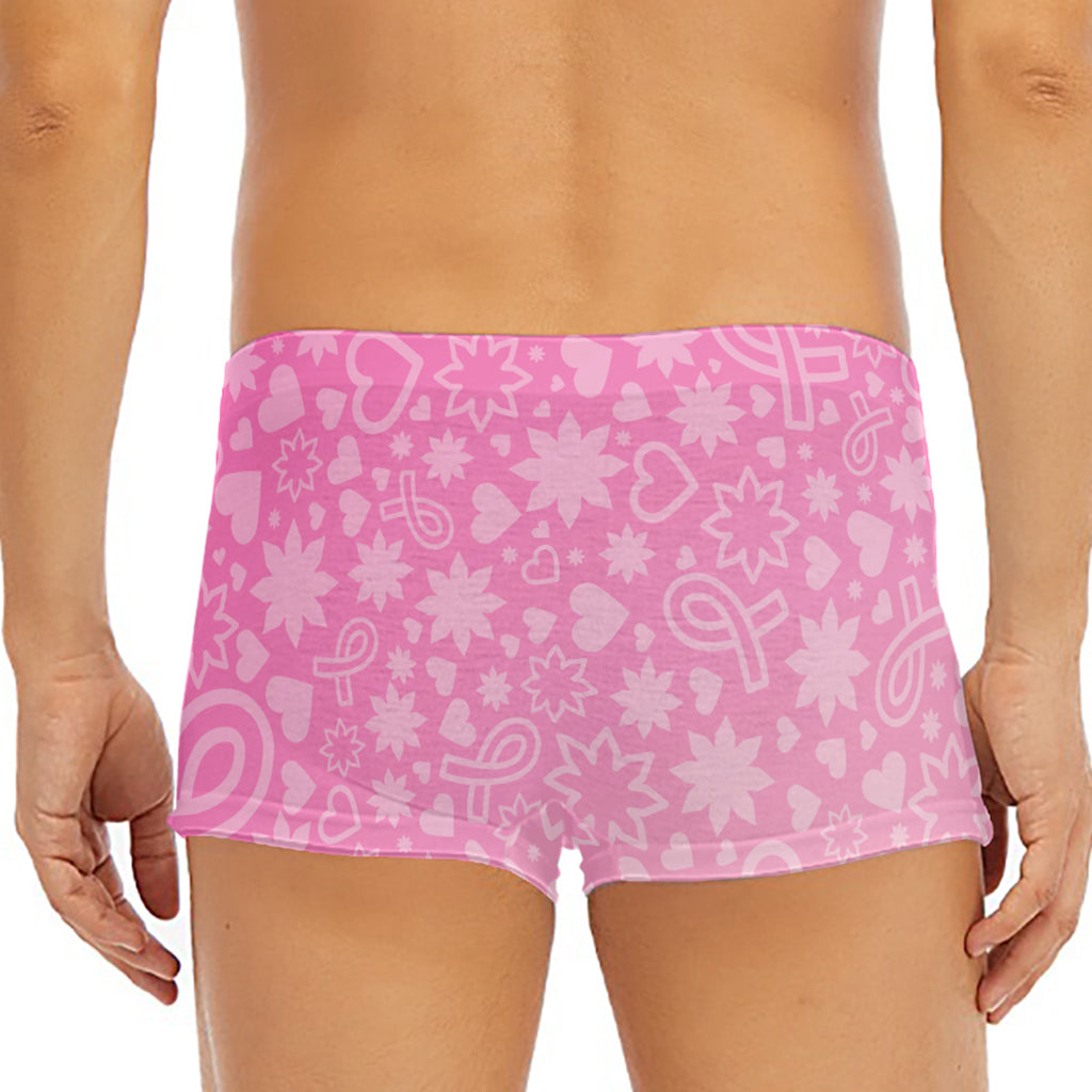 Cute Pink Breast Cancer Pattern Print Men's Short Boxer Briefs