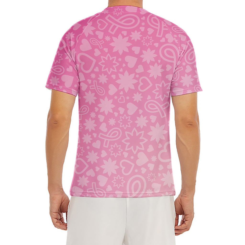 Cute Pink Breast Cancer Pattern Print Men's Short Sleeve Rash Guard