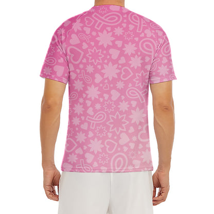 Cute Pink Breast Cancer Pattern Print Men's Short Sleeve Rash Guard